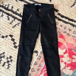 J Brand skinny black wax jeans with zipper